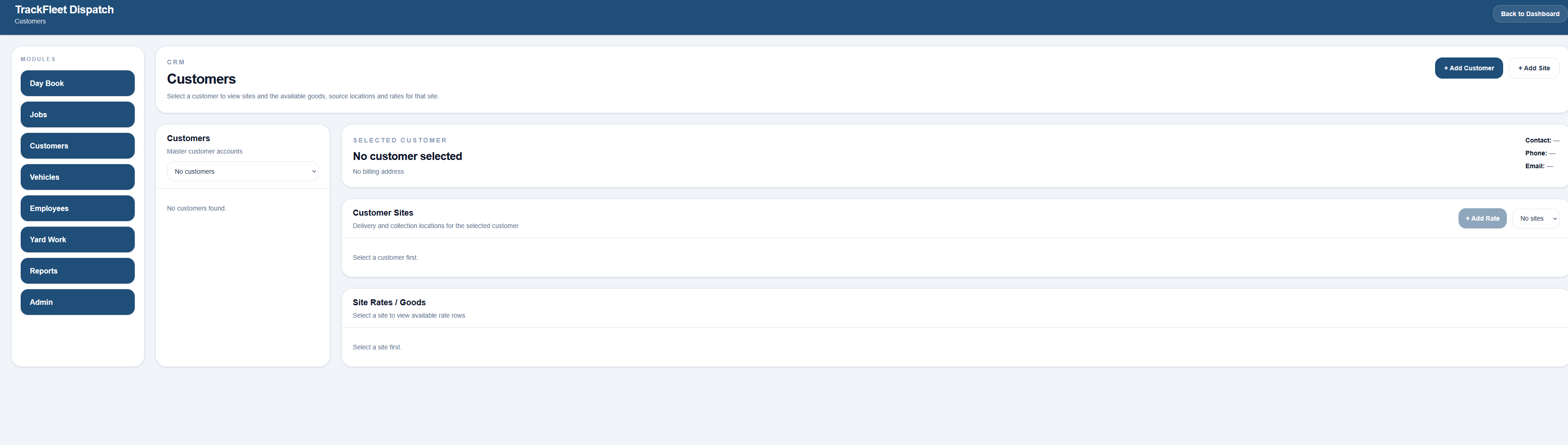Customers dashboard screenshot