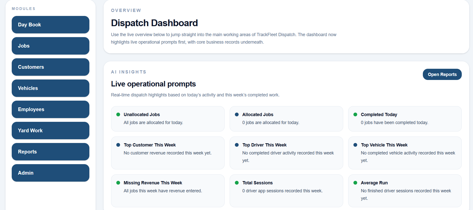 TrackFleet Dispatch dashboard screenshot