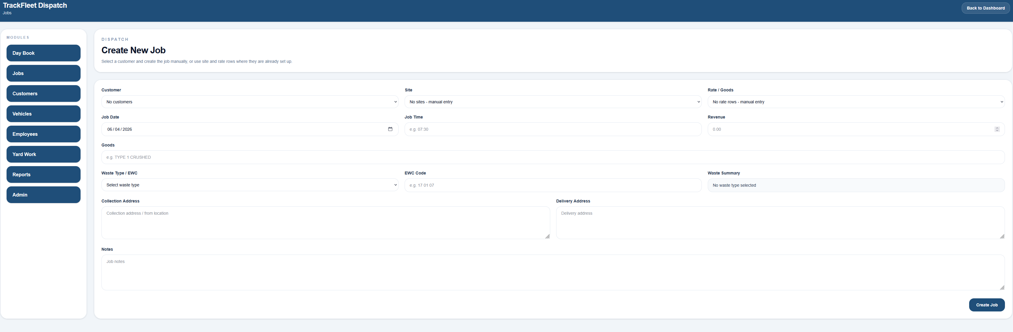 New job page screenshot